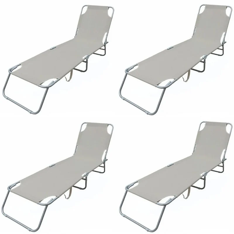 Set 4 Lettini prendisole pieghevoli e reclinabili in metallo