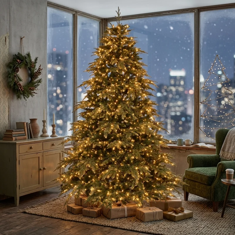 Albero di Natale verde realistico con luci bianco caldo - Big Sky