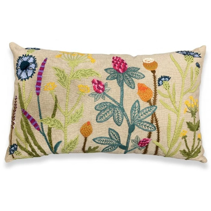 Cuscino in cotone con ricami in rilievo 30x50 cm - Fiori