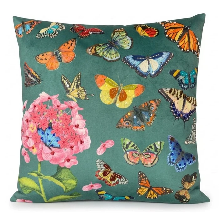 Cuscino in velluto con ricami in rilievo 45x45 cm - Farfalle