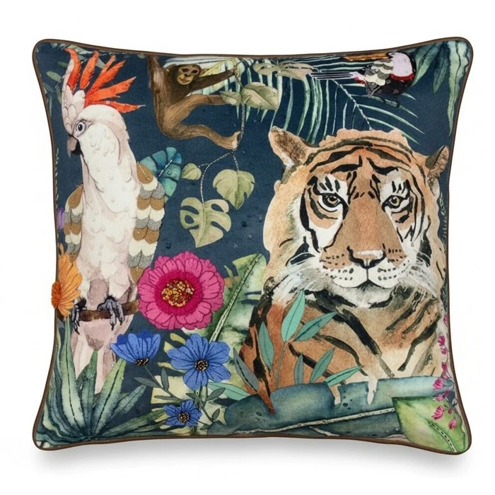 Cuscino in velluto con ricami in rilievo 45x45 cm - Tigre