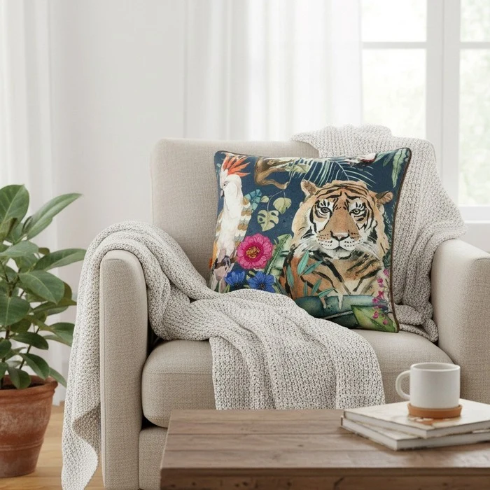 Cuscino in velluto con ricami in rilievo 45x45 cm - Tigre