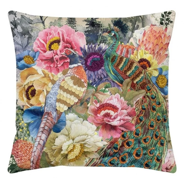 Cuscino in velluto con ricami in rilievo 45x45 cm - Fiori