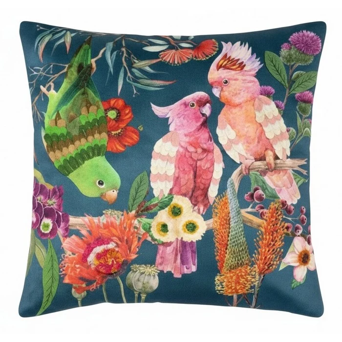 Cuscino in velluto con ricami in rilievo 45x45 cm - Pappagalli