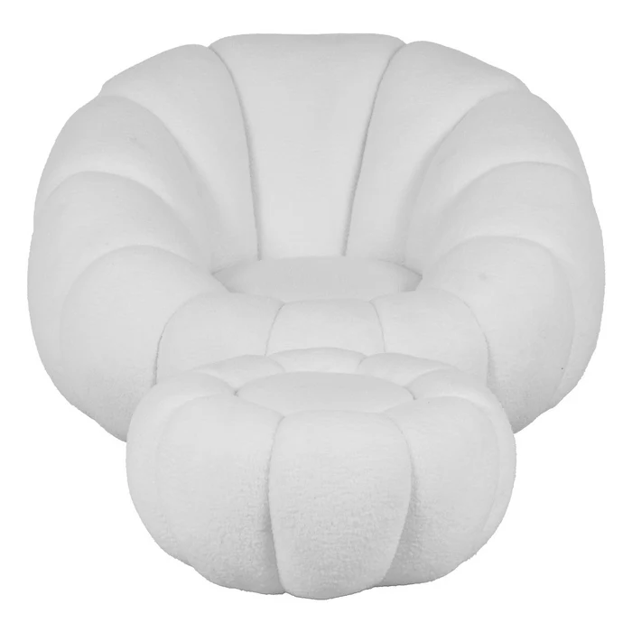 Set poltrona girevole con pouf poggiapiedi in tessuto bouclè - Nuvola