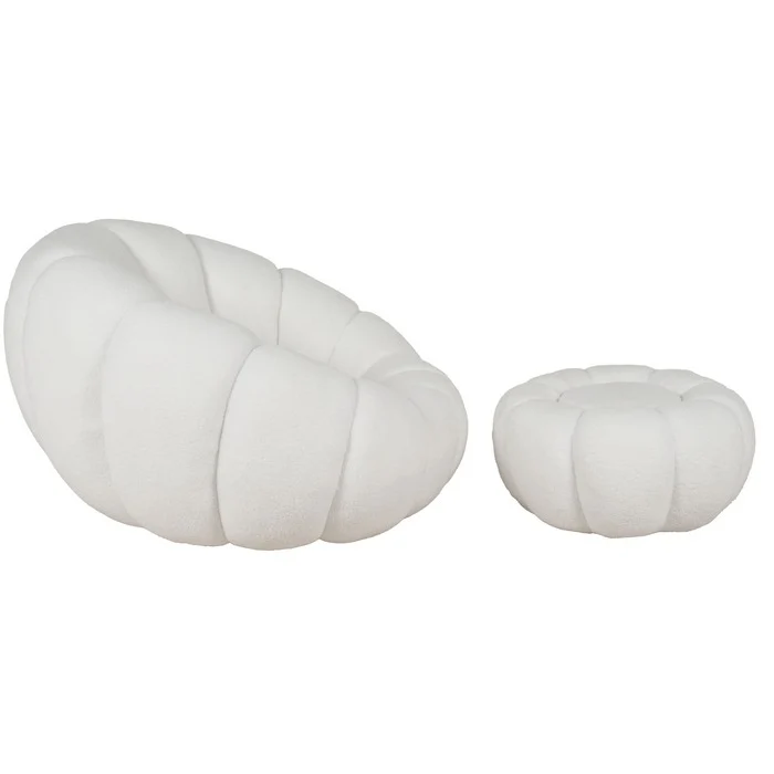 Set poltrona girevole con pouf poggiapiedi in tessuto bouclè - Nuvola