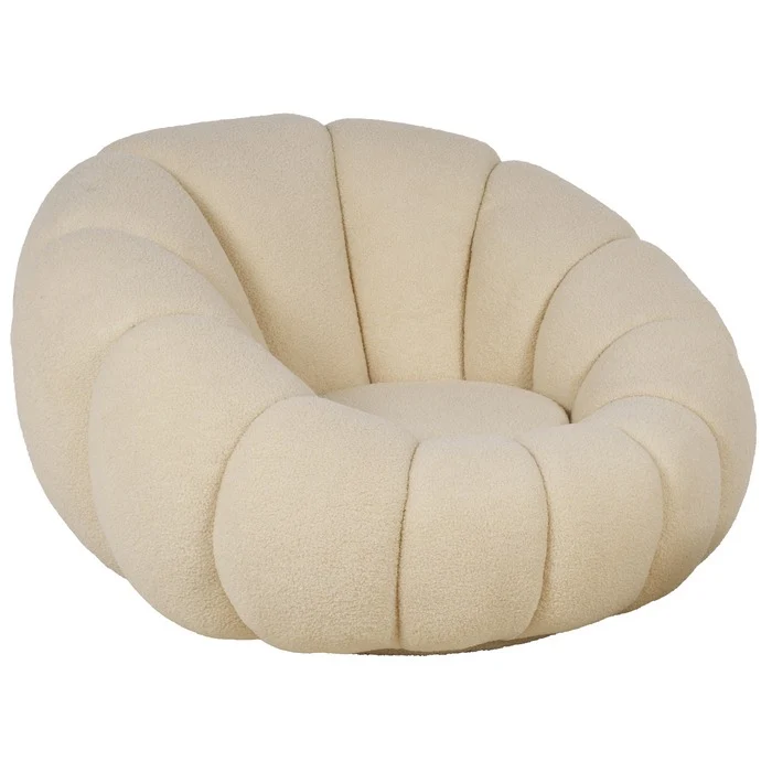 Set poltrona girevole con pouf poggiapiedi in tessuto bouclè - Nuvola