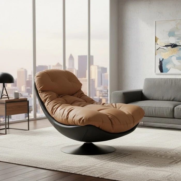 Poltrona relax girevole a 360° con seduta in pelle - Loft