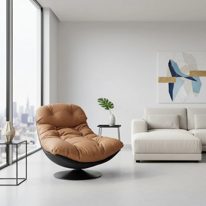 Poltrona relax girevole a 360° con seduta in pelle - Loft
