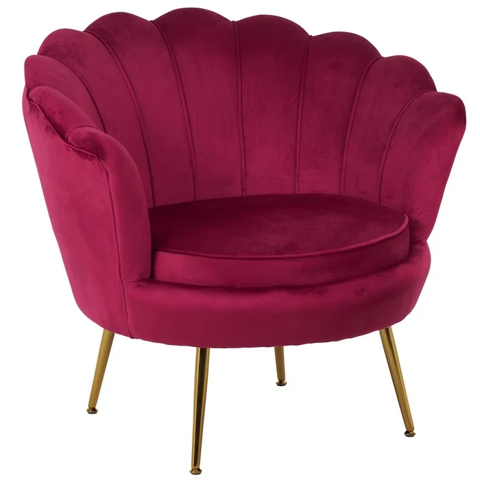 Set poltrona e pouf in velluto con gambe in metallo cromato oro