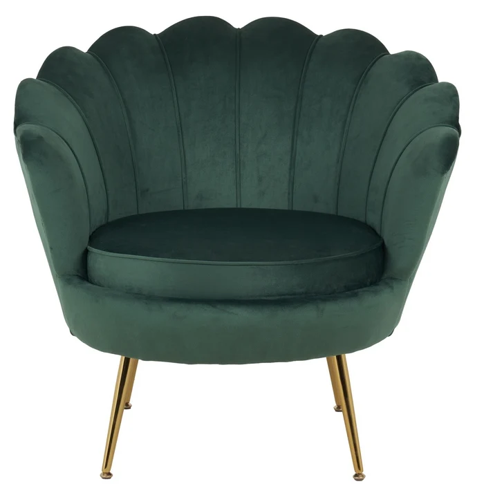 Set poltrona e pouf in velluto con gambe in metallo cromato oro
