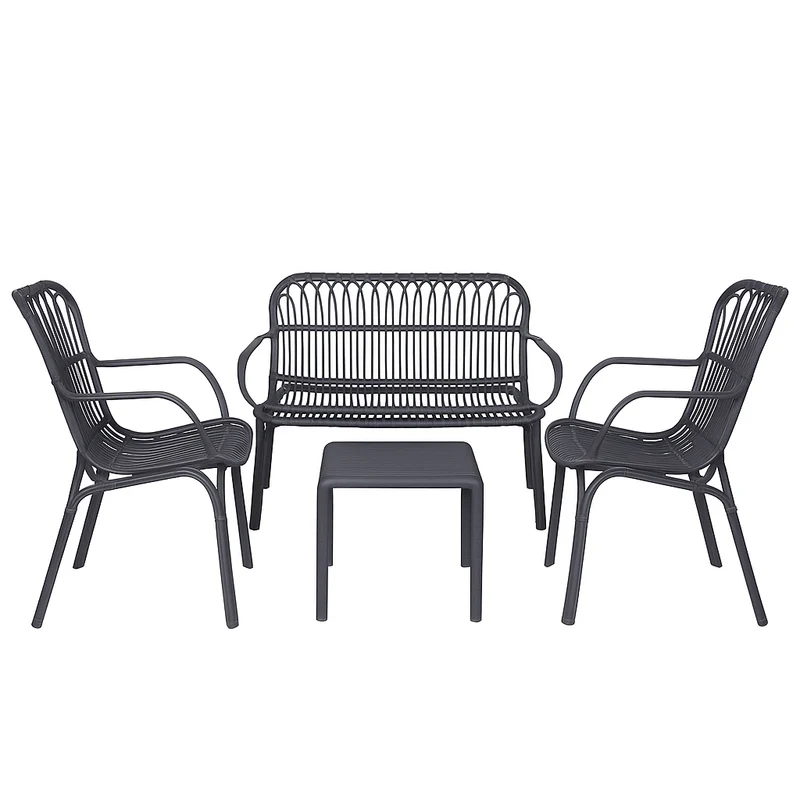 Set da giardino con divano, poltrone e tavolino in polipropilene effetto rattan - Meridiana - Antracite