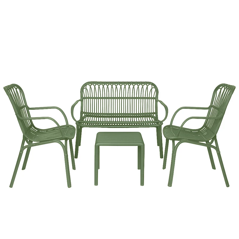 Set da giardino con divano, poltrone e tavolino in polipropilene effetto rattan - Meridiana - Agave
