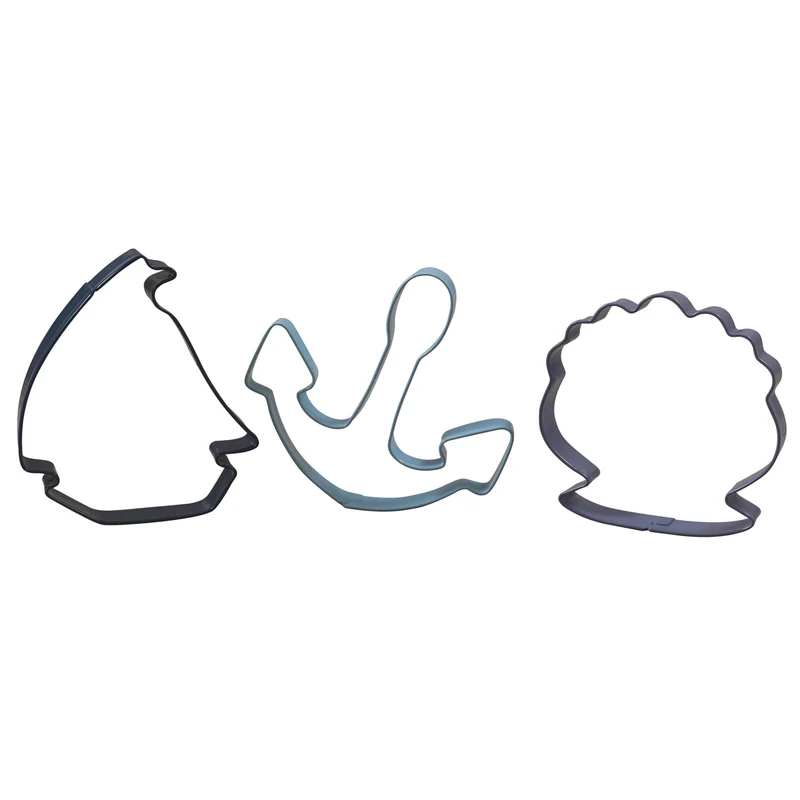 Set da 3 formine tagliabiscotti a tema marino: ancora, conchiglia e barca