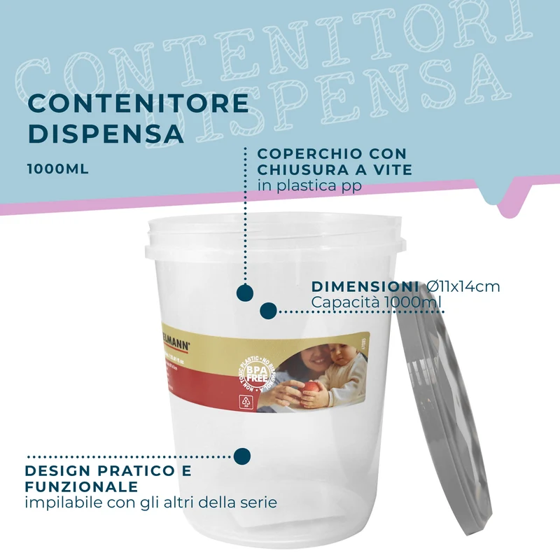 Contenitore con coperchio, tondo, 1000ml, Ø11x14 cm