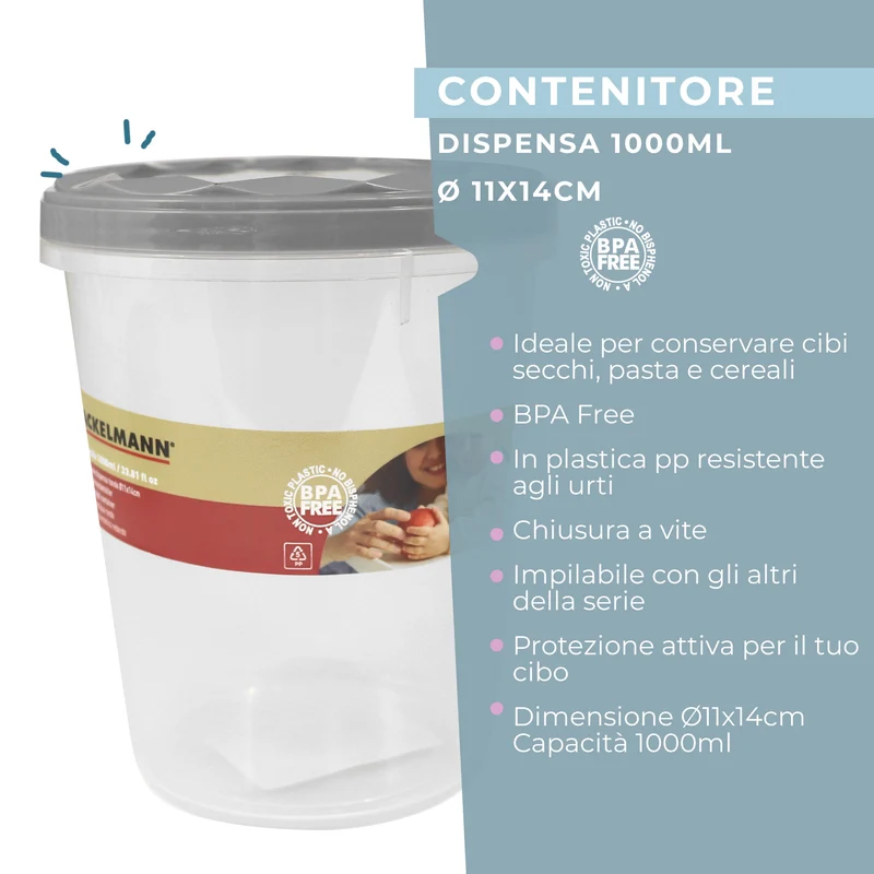 Contenitore con coperchio, tondo, 1000ml, Ø11x14 cm
