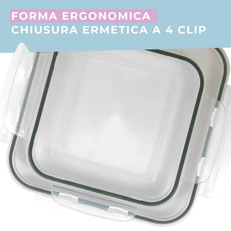 Contenitore ermetico, quadrato, 1500ml, 14,5x14,5x8 cm