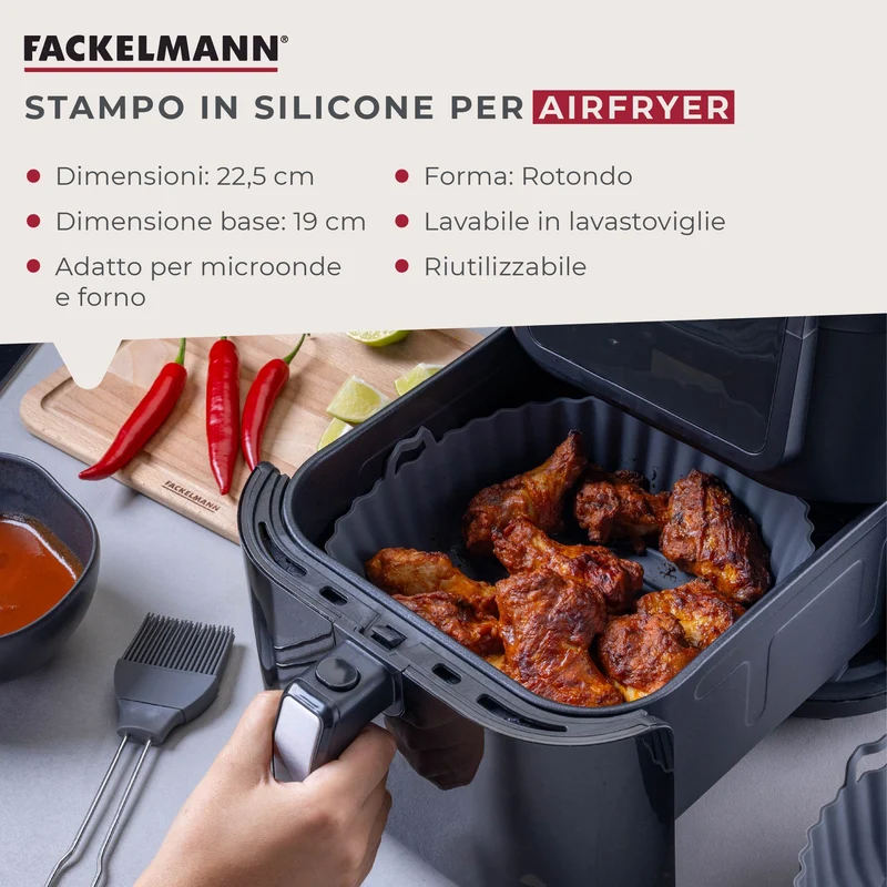 Stampo per Friggitrice ad Aria Rotondo in Silicone 19 cm, fondo rialzato, Fackelmann