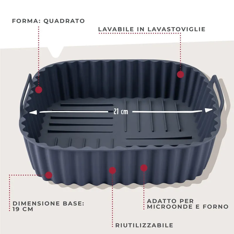 Stampo per Friggitrice ad Aria Quadrato in Silicone 19 cm, fondo rialzato, Fackelmann