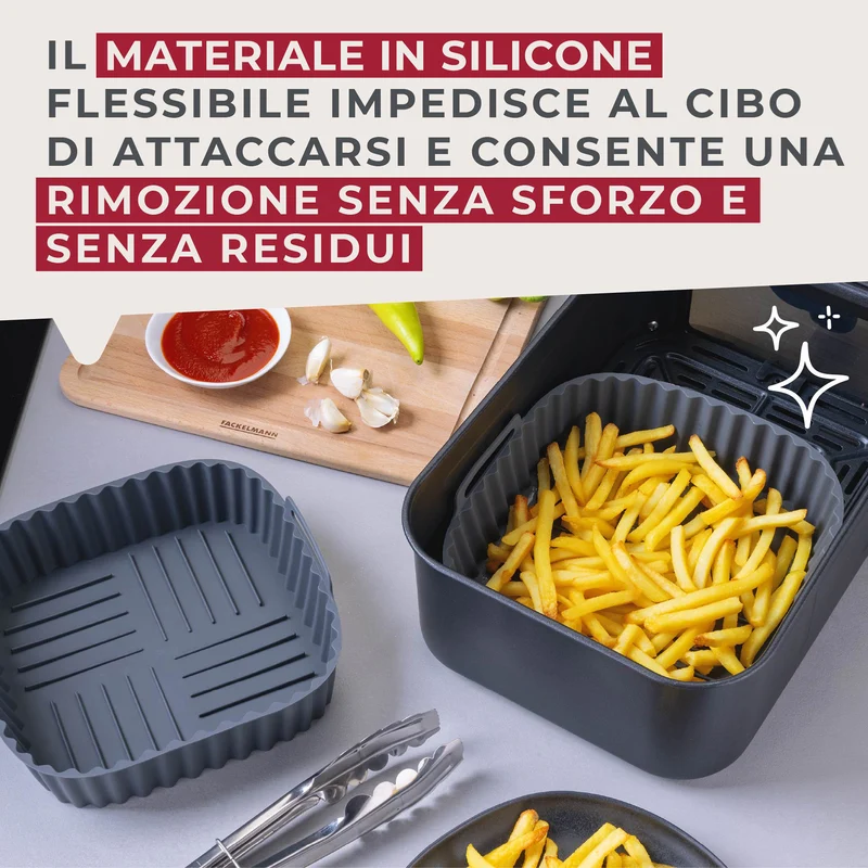 Stampo per Friggitrice ad Aria Quadrato in Silicone 19 cm, fondo rialzato, Fackelmann