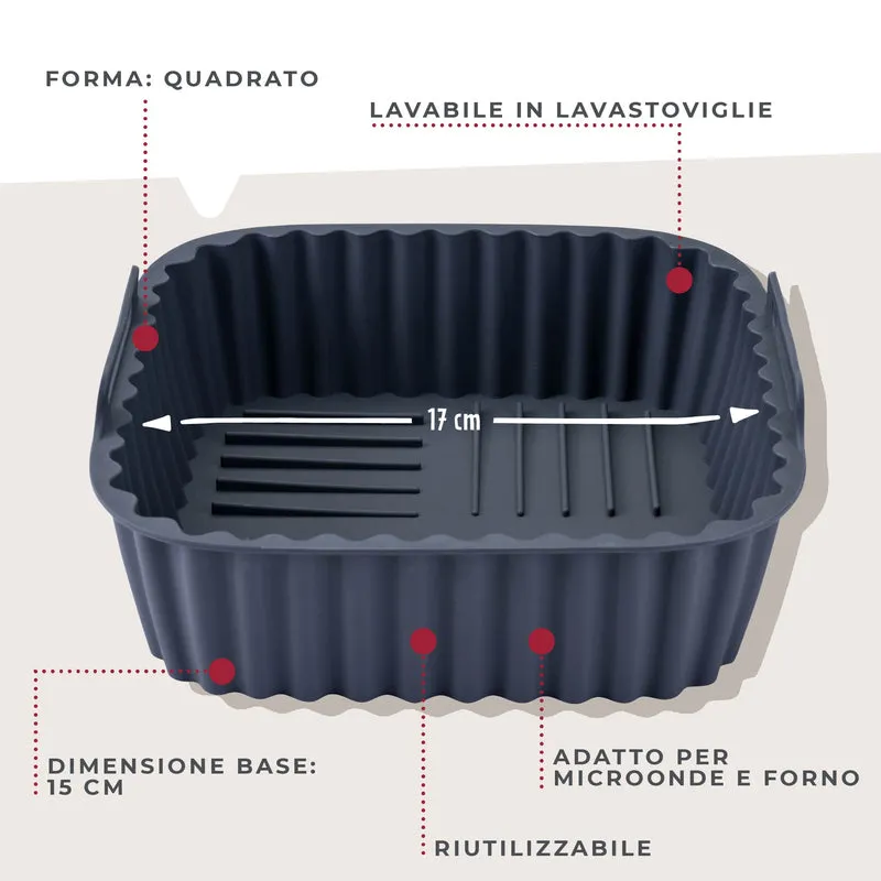 Stampo per Friggitrice ad Aria Quadrato in Silicone 15 cm, fondo rialzato, Fackelmann