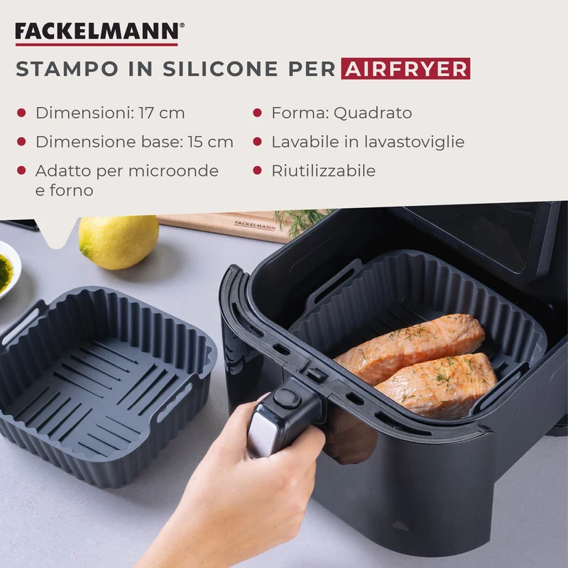 Stampo per Friggitrice ad Aria Quadrato in Silicone 15 cm, fondo rialzato, Fackelmann