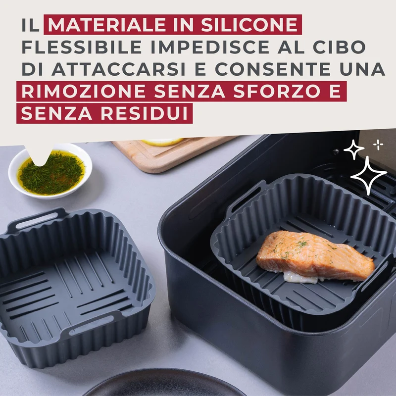 Stampo per Friggitrice ad Aria Quadrato in Silicone 15 cm, fondo rialzato, Fackelmann