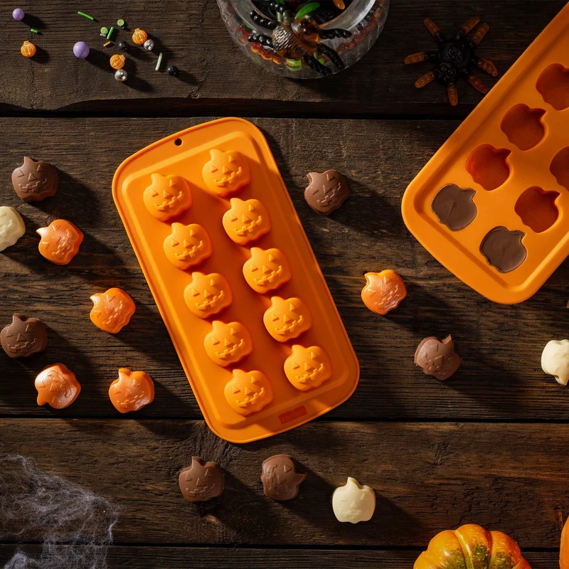 Stampo da forno in Silicone 10 Impronte a Forma di Mini Zucca di Halloween, 21,5x11 cm, Zenker