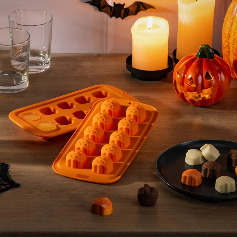 Stampo da forno in Silicone 10 Impronte a Forma di Mini Zucca di Halloween, 21,5x11 cm, Zenker