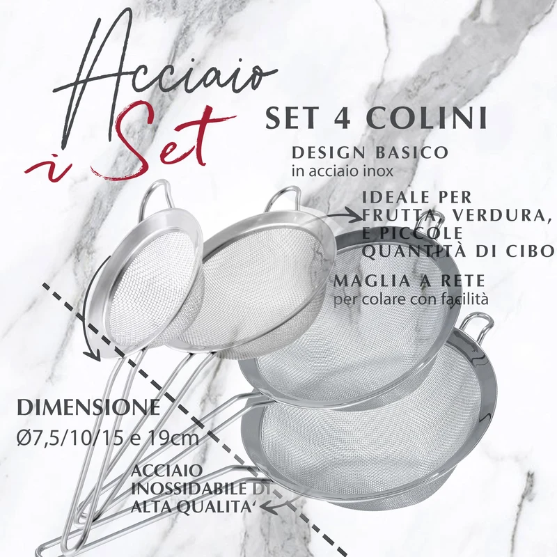 Set 4 Colini Maglia Fine acciaio inox, 7,5–10–15–19 cm
