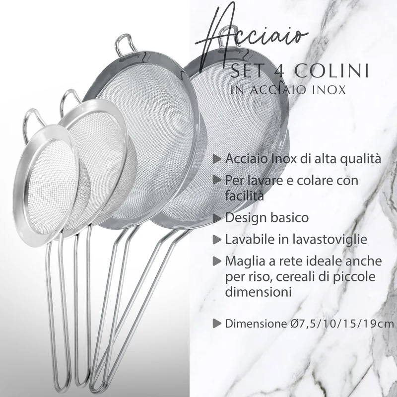 Set 4 Colini Maglia Fine acciaio inox, 7,5–10–15–19 cm