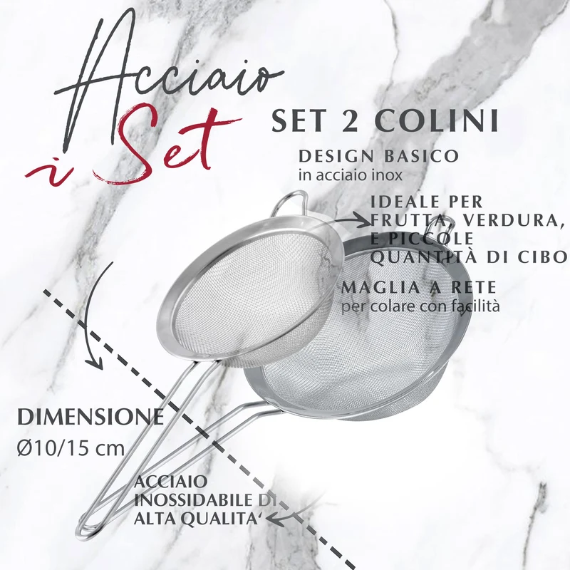 Set 2 Colini maglia fine in acciaio inox, 10 e 15 cm