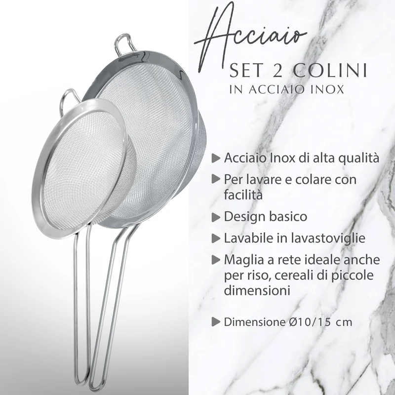 Set 2 Colini maglia fine in acciaio inox, 10 e 15 cm