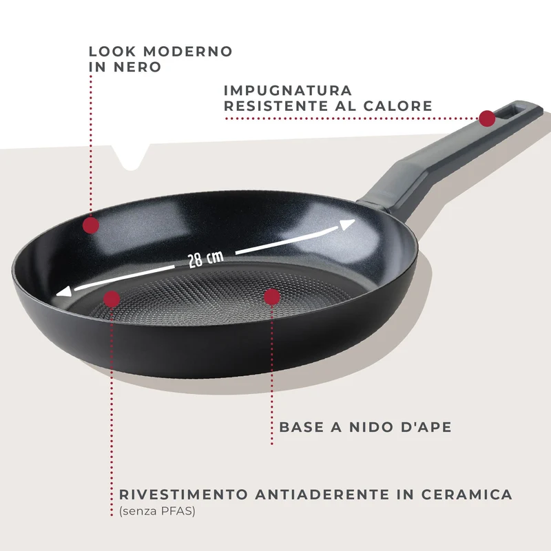 Padella Linea Statement Ø 28 cm – struttura a nido d'ape, alluminio riciclato, rivestimento antiaderente in ceramica, senza PFAS - Adatta all'induzione