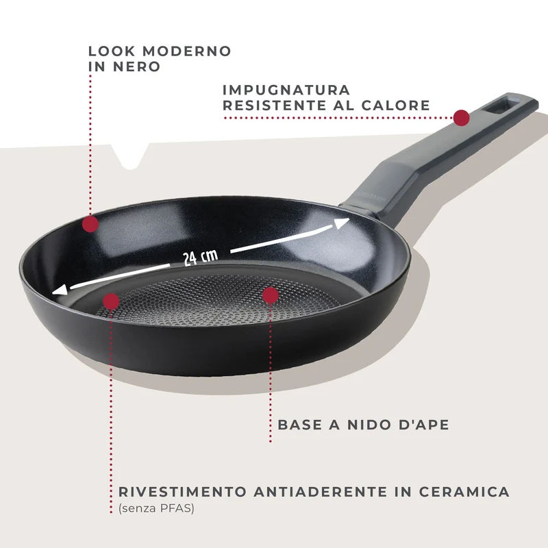 Padella Linea Statement Ø 24 cm – struttura a nido d'ape, alluminio riciclato, rivestimento antiaderente in ceramica, senza PFAS - Adatta all'induzione