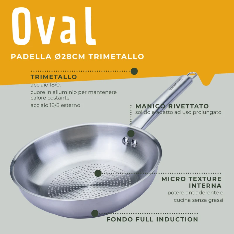 Padella Trimetallo Professionale Ø28 cm, Linea Oval