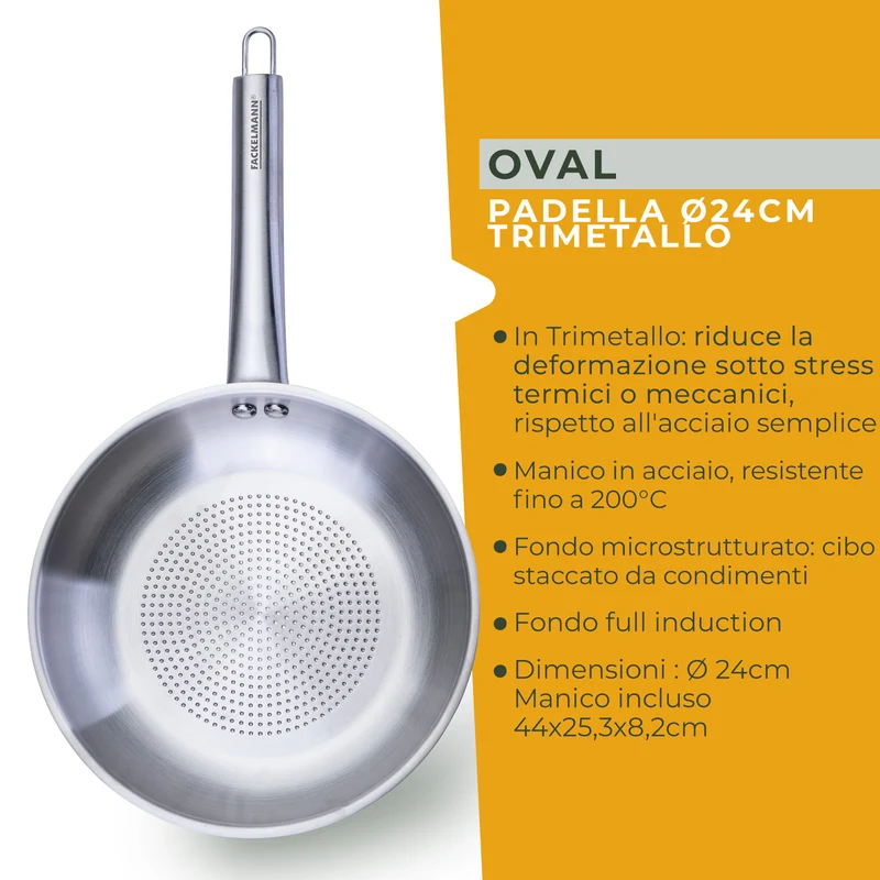 Padella Trimetallo Professionale Ø24, Linea Oval