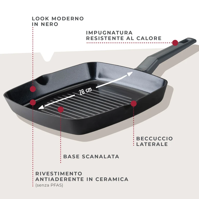 Bistecchiera da 28 cm, in alluminio riciclato antiaderente, Linea Statement