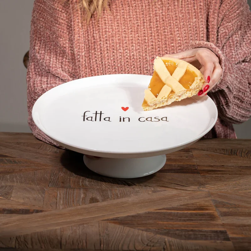 Alzata per dolci e torte in gres "Fatta in casa"