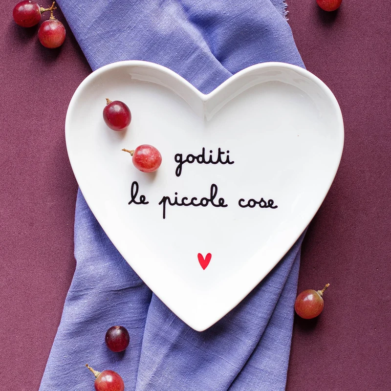 SET 2 Piatti cuore Goditi le piccole cose - 18 cm Porcellana