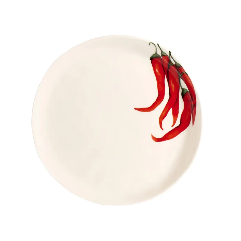 SET 2 Piatti Dessert Peperoncino - Porcellana Bianco