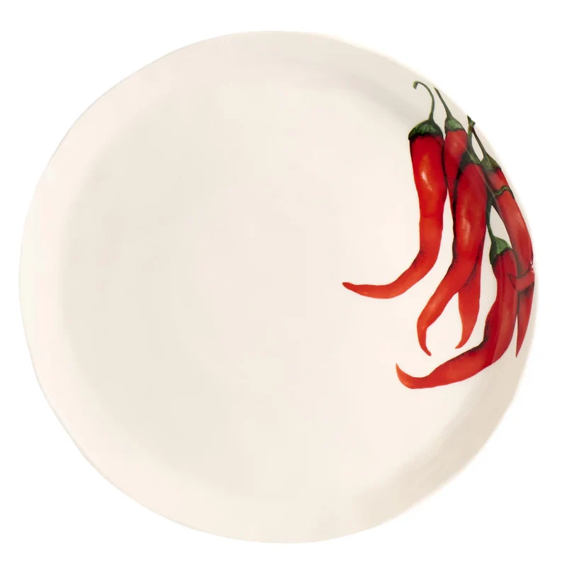 SET 2 Piatti piani in Gres Bianco - Peperoncino