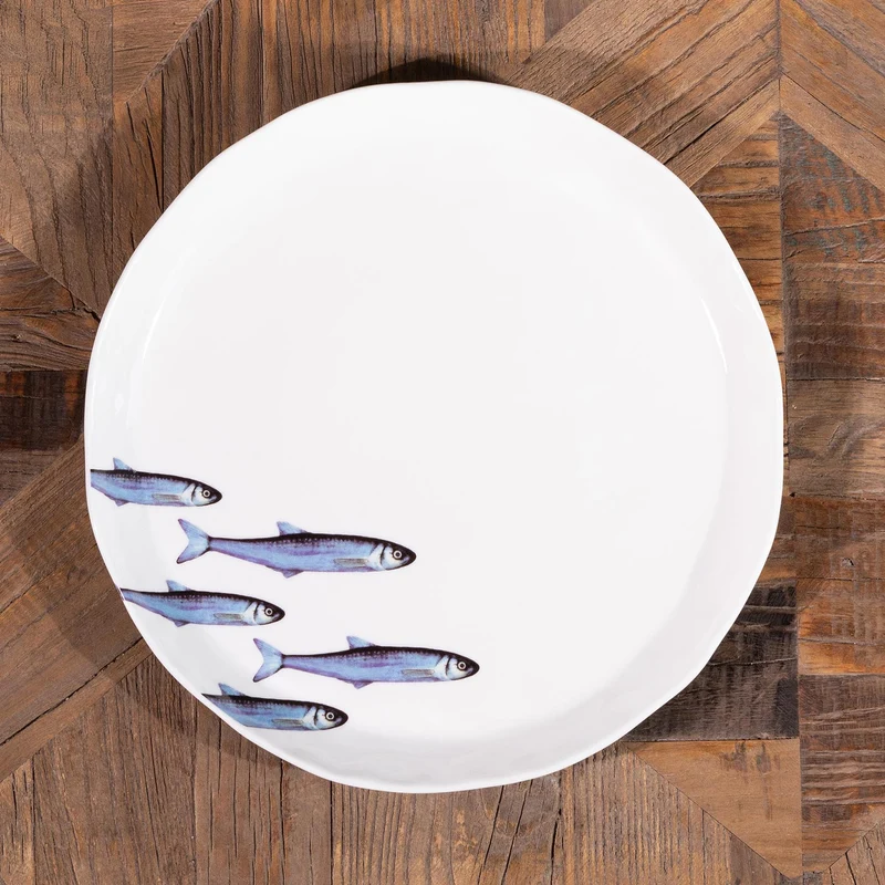 SET 2 Piatti piani in Gres Bianco - Sardine