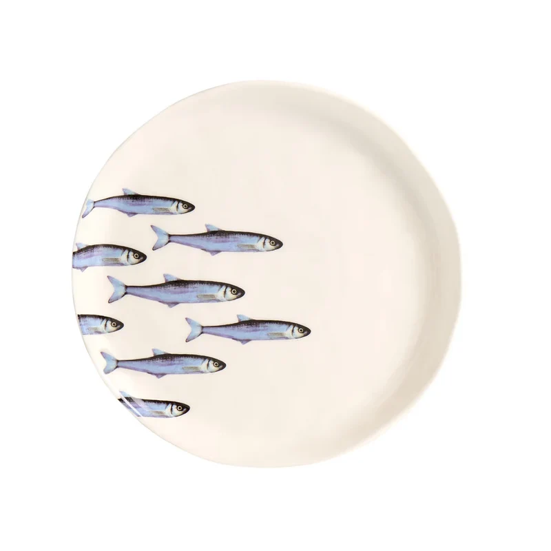 SET 2 Piatti piani in Gres Bianco - Sardine