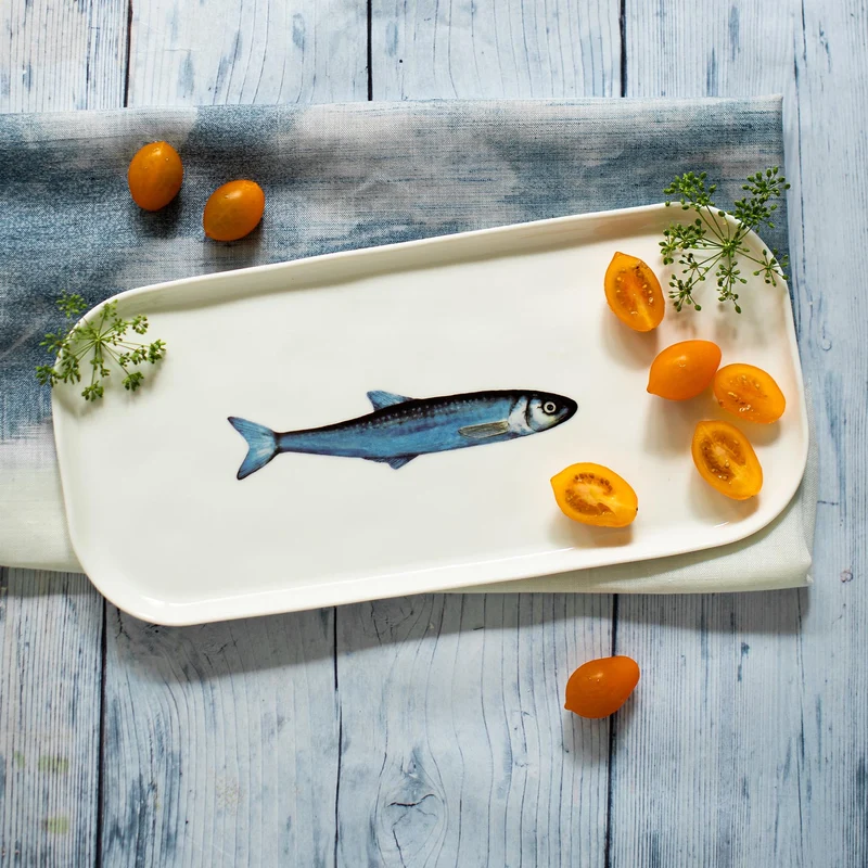 Piatto lungo rettangolare Sardina - Porcellana Bianco