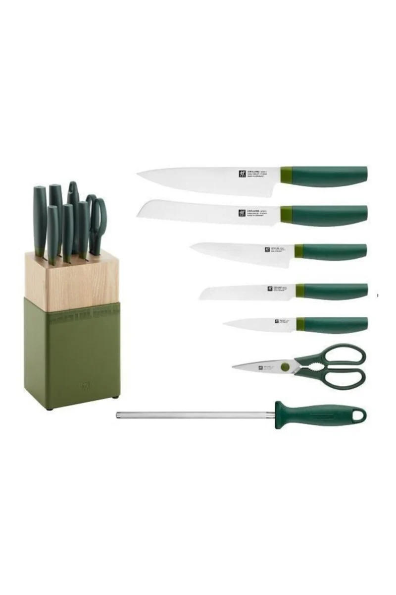 8 pz, set di Coltelli con Ceppo - Verde