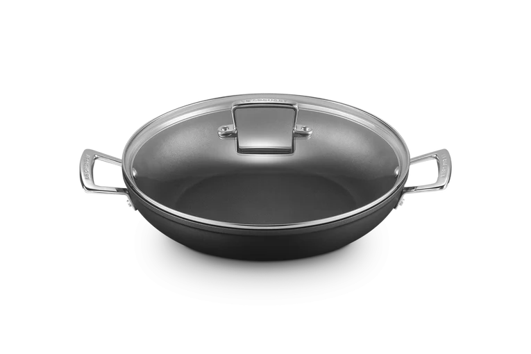 Tegame basso in alluminio antiaderente con coperchio vetro - 30 cm, 3.6L