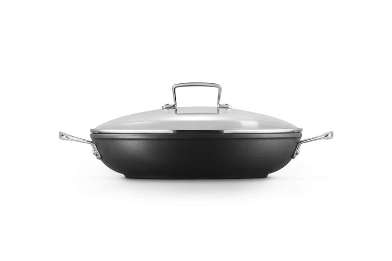 Tegame basso in alluminio antiaderente con coperchio vetro - 30 cm, 3.6L