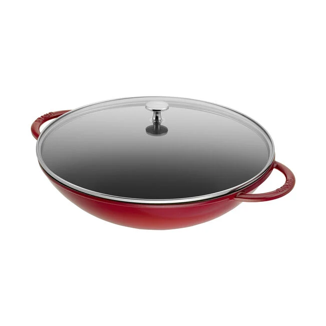 Wok con coperchio in vetro rotondo - 37 cm, ciliegia