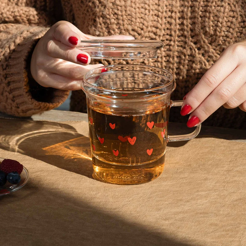 Mug con Infusore Tappezzeria Cuori - Rosso 400 ML